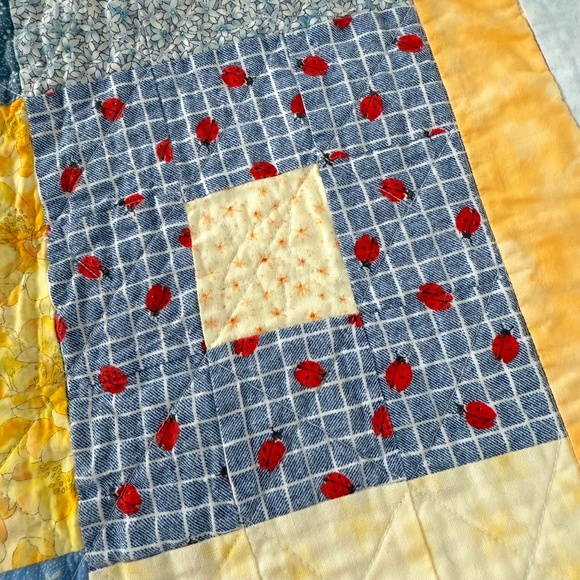 Handmade Reversible Quilt Colorful Floral Ladybug Print
